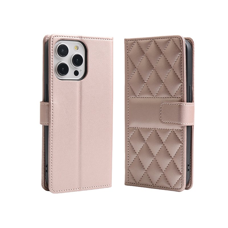 Diamond Pattern Wallet Leather Mobile Phone Bags Strap Phone Stand Cover Phone Case