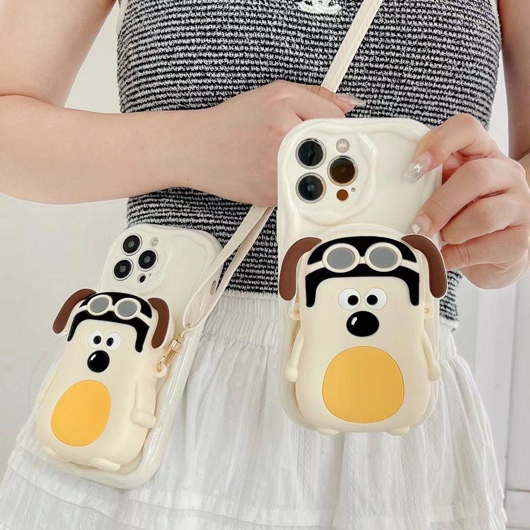 Cute Master dog Wallet Silicone Mobile Phone Case For iPhone 16 15 14 13 12 11 Pro max Crossbody cartoon Shockproof Back cover