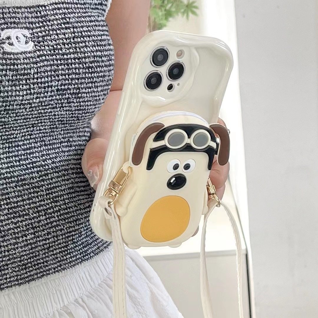 Cute Master dog Wallet Silicone Mobile Phone Case For iPhone 16 15 14 13 12 11 Pro max Crossbody cartoon Shockproof Back cover