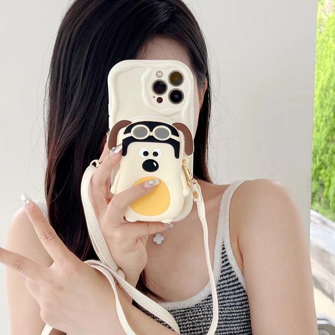Cute Master dog Wallet Silicone Mobile Phone Case For iPhone 16 15 14 13 12 11 Pro max Crossbody cartoon Shockproof Back cover