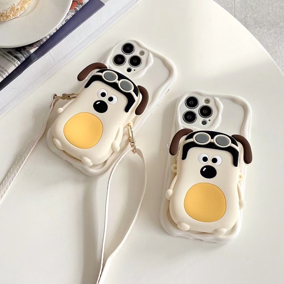 Cute Master dog Wallet Silicone Mobile Phone Case For iPhone 16 15 14 13 12 11 Pro max Crossbody cartoon Shockproof Back cover