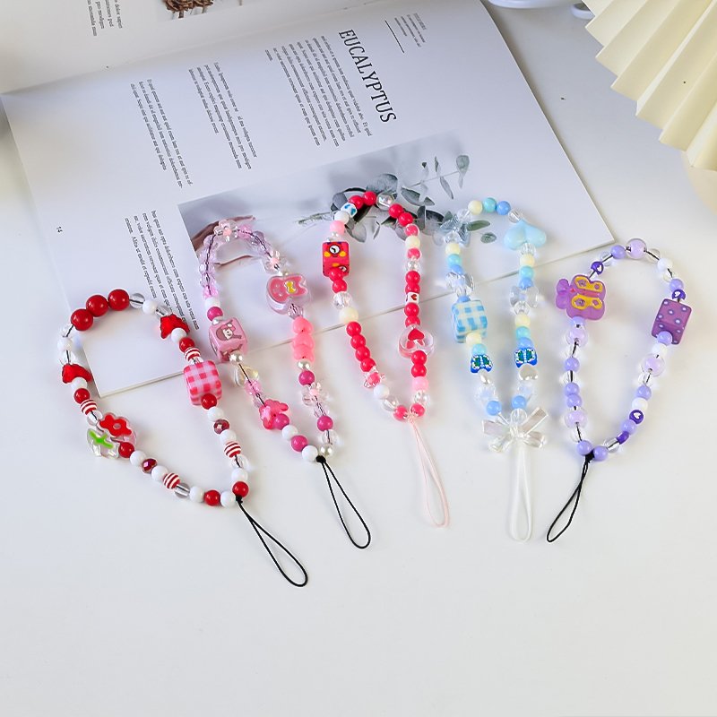 Lilangda Fashion Acrylic Mobile Phone Strap Chain Star Pendant Beaded Telephone Lanyard Cellphone Hanging Rope for Women Jewelry