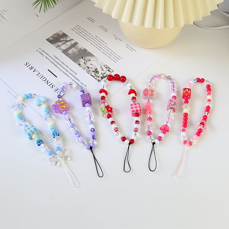Lilangda Fashion Acrylic Mobile Phone Strap Chain Star Pendant Beaded Telephone Lanyard Cellphone Hanging Rope for Women Jewelry