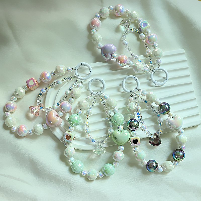 Sweet color love beaded chain phone case chain bag car pendant accessories mobile lanyard accessories wholesale