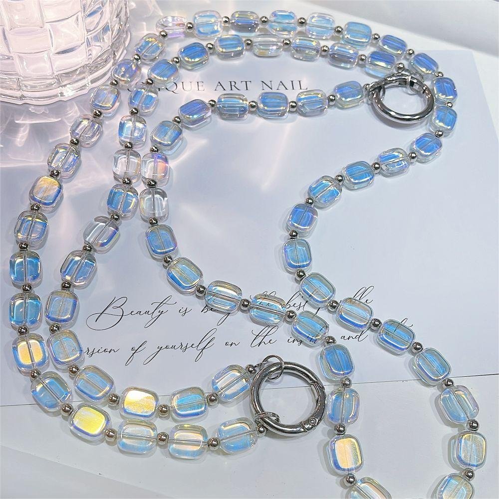 EU Stock Shipping 60CM Luxury Electroplated square beads Long chain for mobile phone with clear Universal Spacer