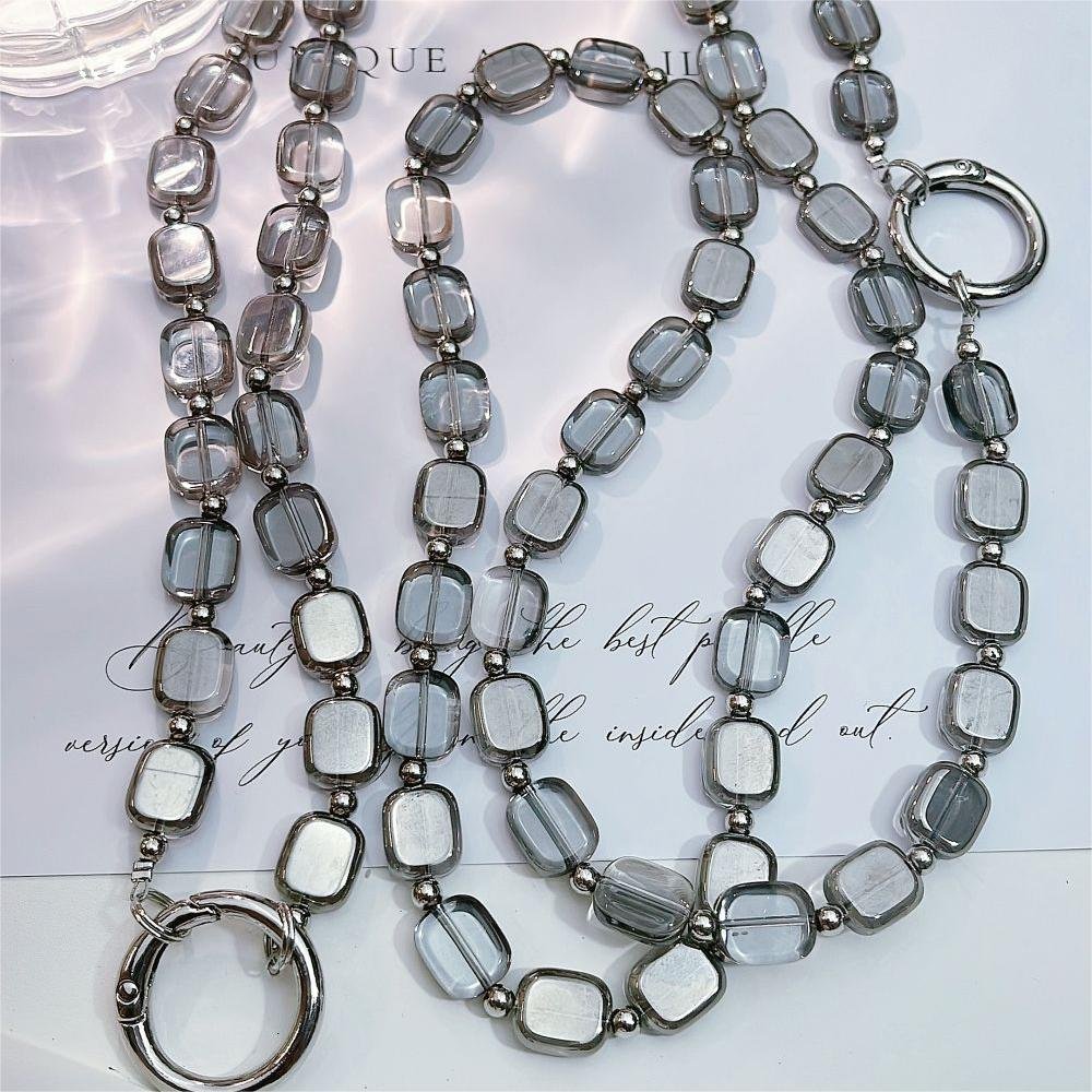 EU Stock Shipping 60CM Luxury Electroplated square beads Long chain for mobile phone with clear Universal Spacer