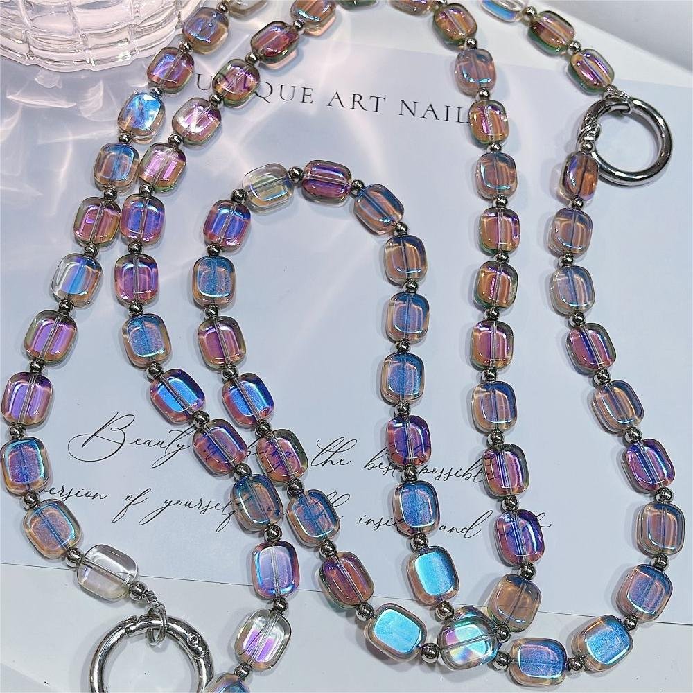 EU Stock Shipping 60CM Luxury Electroplated square beads Long chain for mobile phone with clear Universal Spacer