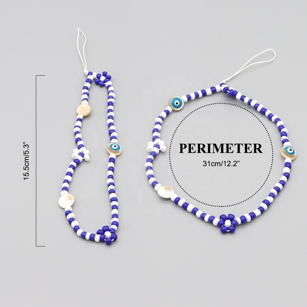 Natural Shell Evils Eye Multi Color Handmade Beaded Flower Phone Charm Fashion Mobile Phone Chains Beads Phone Strap