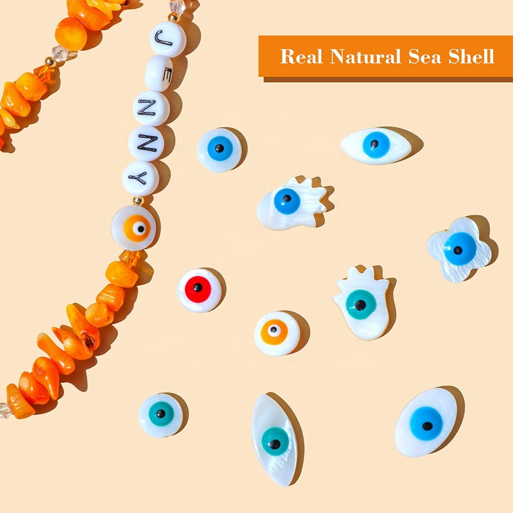Natural Shell Evils Eye Multi Color Handmade Beaded Flower Phone Charm Fashion Mobile Phone Chains Beads Phone Strap