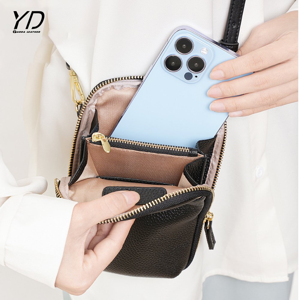 Genuine Leather Small Cellphone Pouch Crossbody Cell Phone Leather Bag With Strap