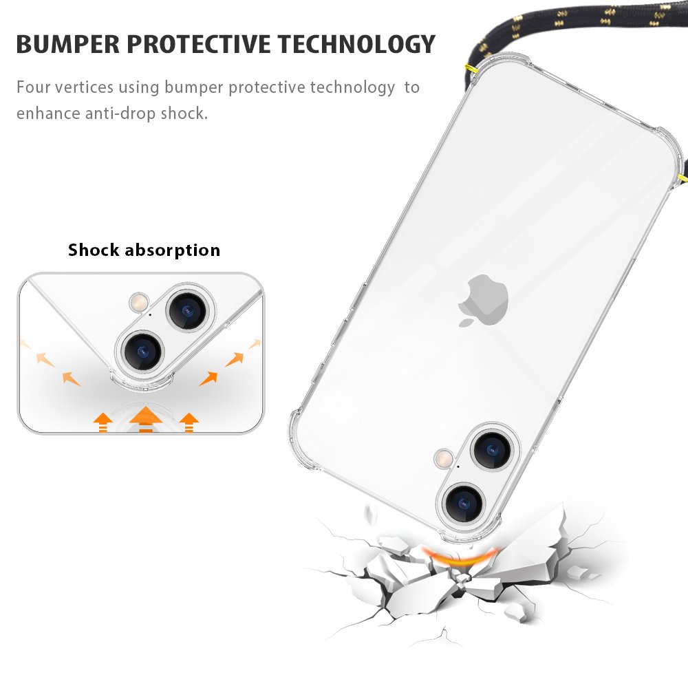 Shockproof Clear Tpu Cell Phone Case and Strap For Iphone 16 15 14 13 12 11 Pro Max X XS XR 7 8 Plus SE