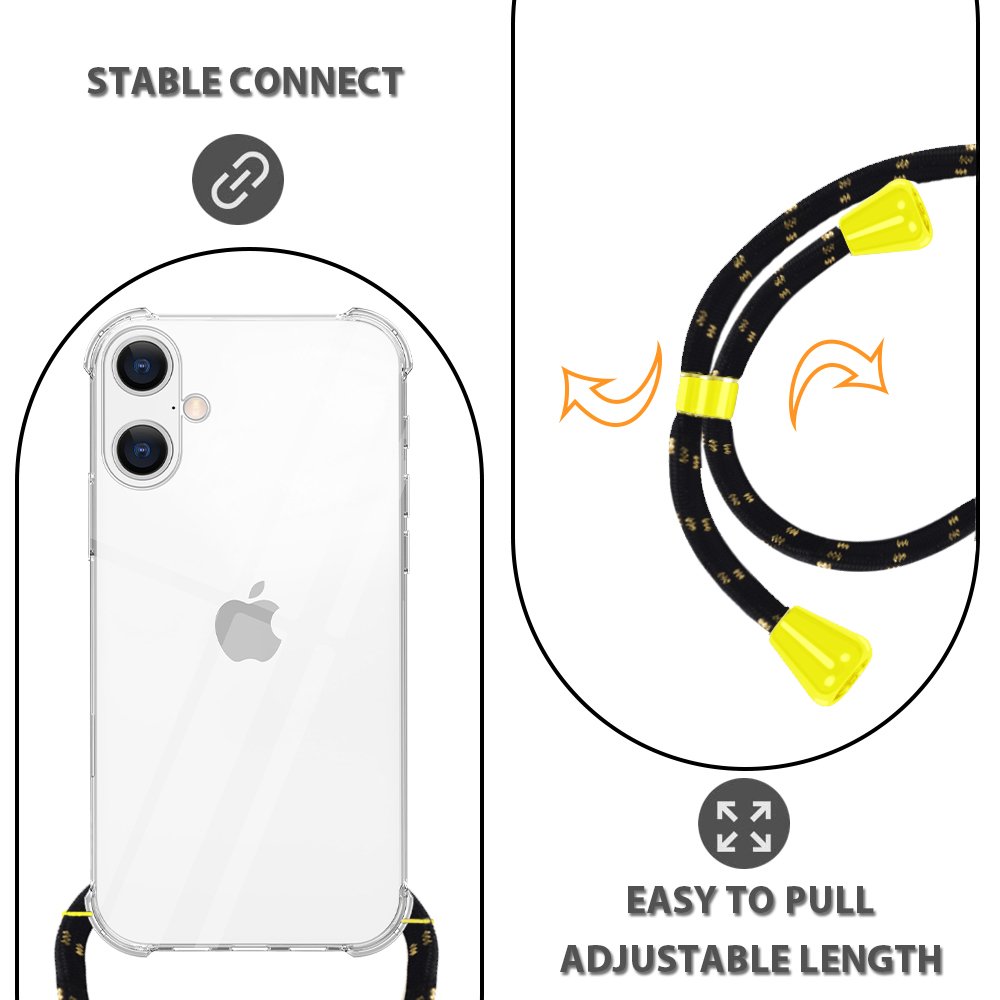 Shockproof Clear Tpu Cell Phone Case and Strap For Iphone 16 15 14 13 12 11 Pro Max X XS XR 7 8 Plus SE