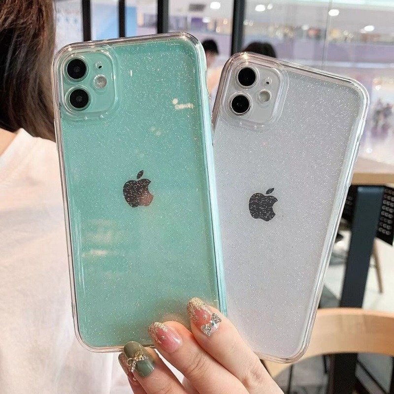 Clear Shockproof Phone Cases for iPhone 13 12 15 pro max Women Luxury Glitter Protective Cover No Yellow