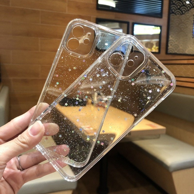 Clear Shockproof Phone Cases for iPhone 13 12 15 pro max Women Luxury Glitter Protective Cover No Yellow