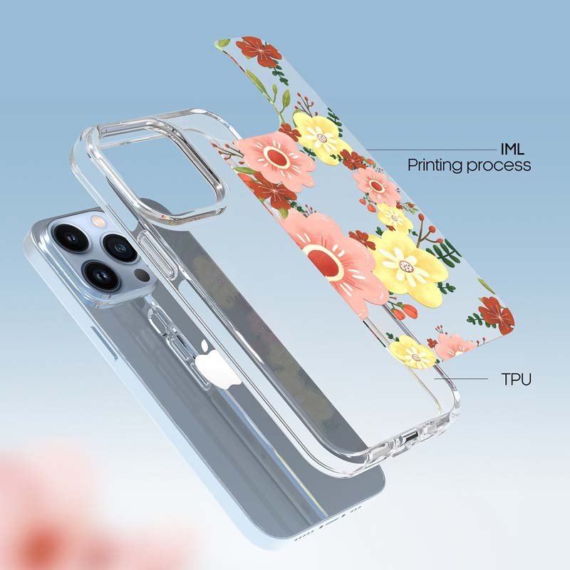 2024 Latest double layer IMD printed floral print mobile phone case for iPhone 16 15 series