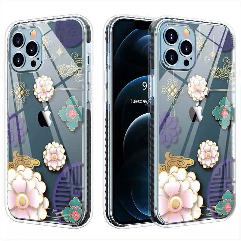 2024 Latest double layer IMD printed floral print mobile phone case for iPhone 16 15 series