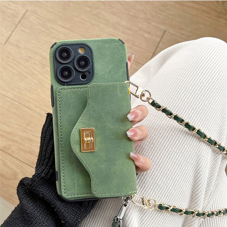 New Design Leather case with card insert wallet strap diagonal cross phone case for iPhone 6-15/Pro/Max/Plus