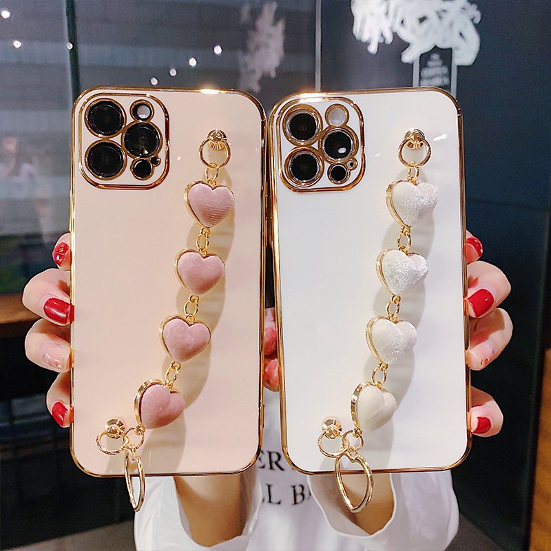 Dropshiping Gold Plating Phone Cover Case Lover Pattern Design Chain For Iphone 14 13 12 11 Xs Max Xr Xs 7 8 Plus For Ladies