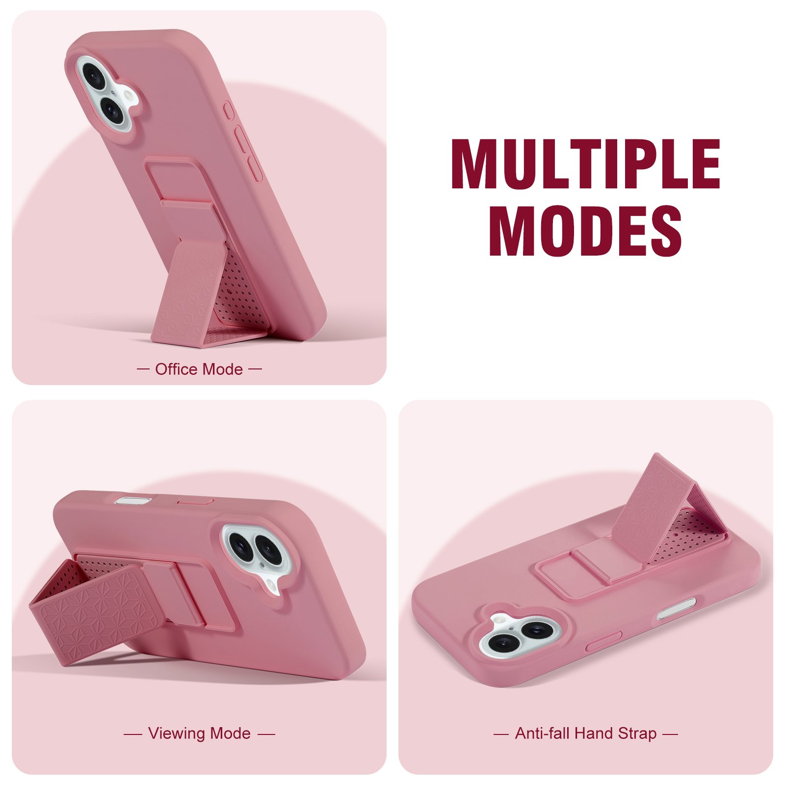 New Arrival Flexible Soft Liquid Silicone Vertical and Horizontal Stand Hand Strap Kickstand Case for iPhone 16 16pro max