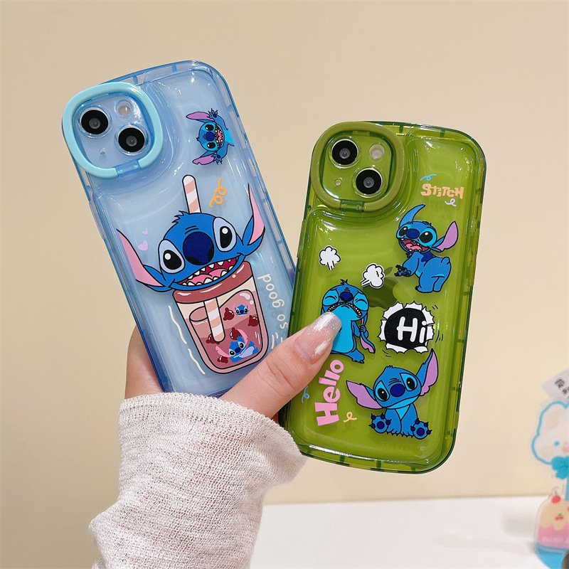 Cute Stitch Stand Silicone Mobile Phone Case For iPhone 16 15 14 13 12 11 Pro max holder clear Cartoon tpu Shockproof Back Cover