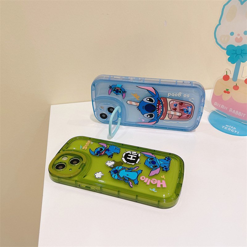Cute Stitch Stand Silicone Mobile Phone Case For iPhone 16 15 14 13 12 11 Pro max holder clear Cartoon tpu Shockproof Back Cover
