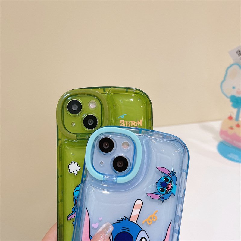 Cute Stitch Stand Silicone Mobile Phone Case For iPhone 16 15 14 13 12 11 Pro max holder clear Cartoon tpu Shockproof Back Cover