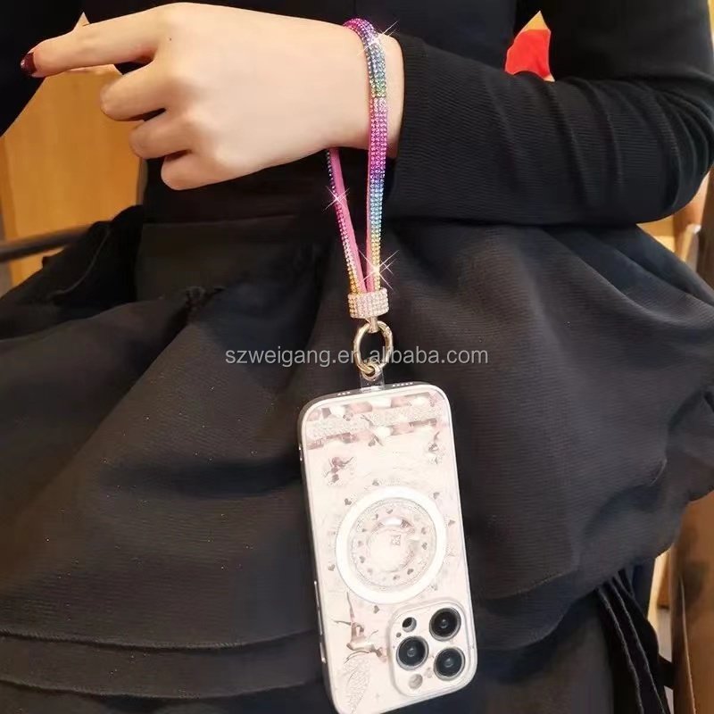 40cm Luxury Glitter Diamond Sling Mobile Phone Chain TPU and Nylon Strap Hand-held Mobile Phone Rope Fashion Accessory