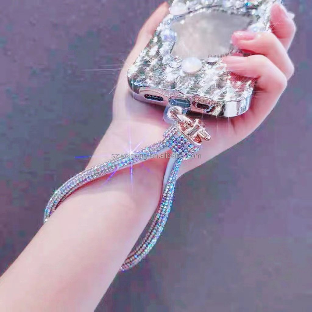 40cm Luxury Glitter Diamond Sling Mobile Phone Chain TPU and Nylon Strap Hand-held Mobile Phone Rope Fashion Accessory