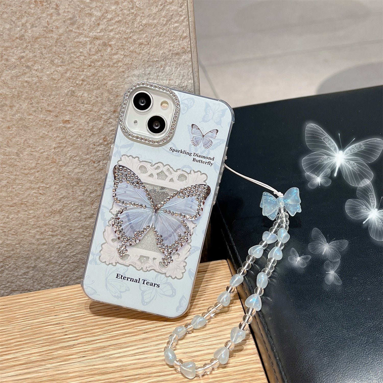 Luxury gilry phone back cover for iphone 13 pro max 14 pro 15 max glittery phone case with strap