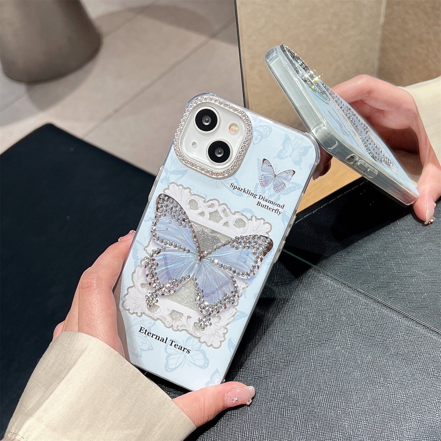 Luxury gilry phone back cover for iphone 13 pro max 14 pro 15 max glittery phone case with strap