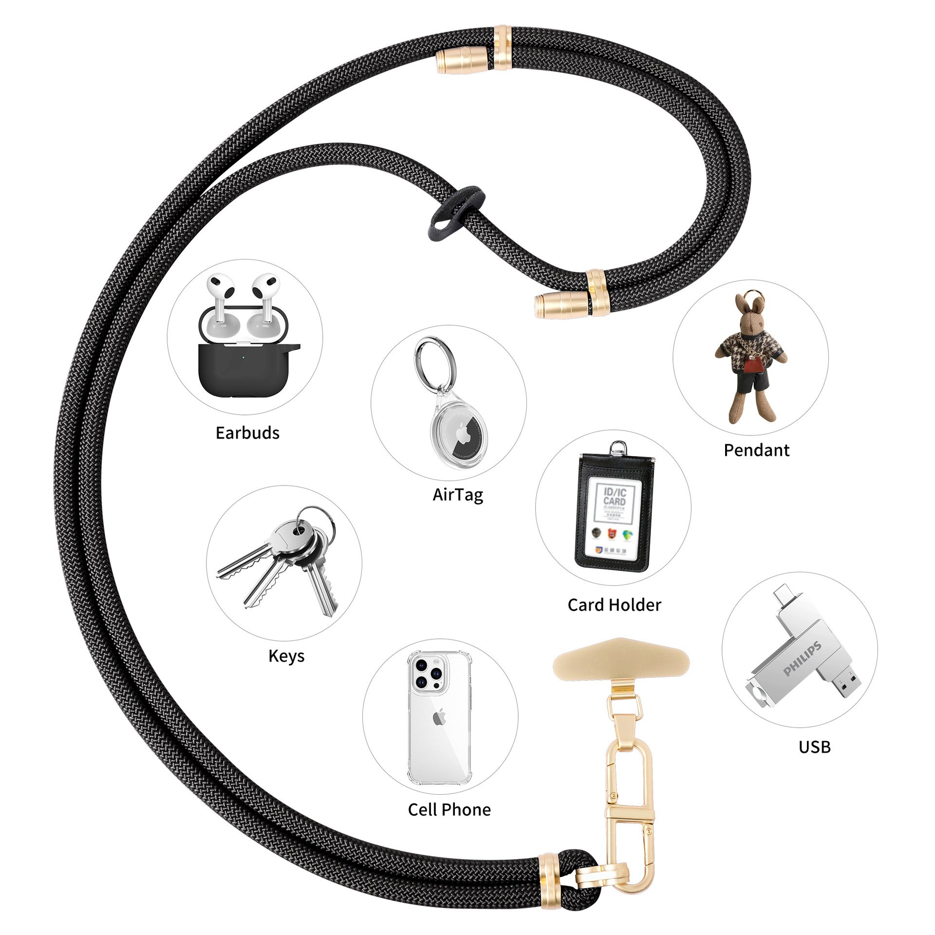High-end mobile phone lanyard gasket long crossbody braided mobile phone lanyard outdoor anti-lost neck lanyard wrist chain