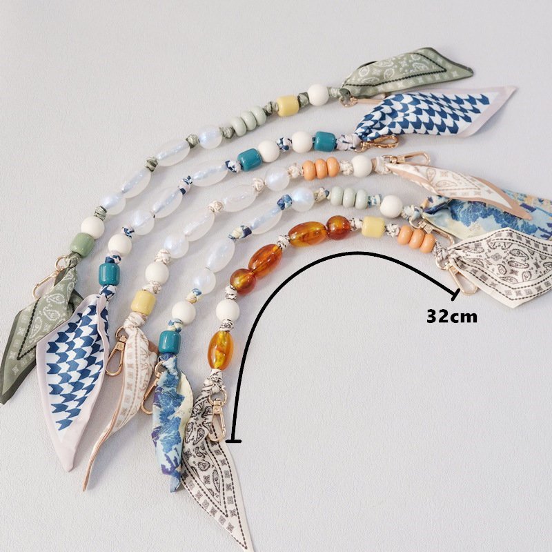 Elegant Bag Handle with Scarves Mobile Phone Accessories Anti-lost Women Cell Phone Strap Clutch Beaded Bag Strap