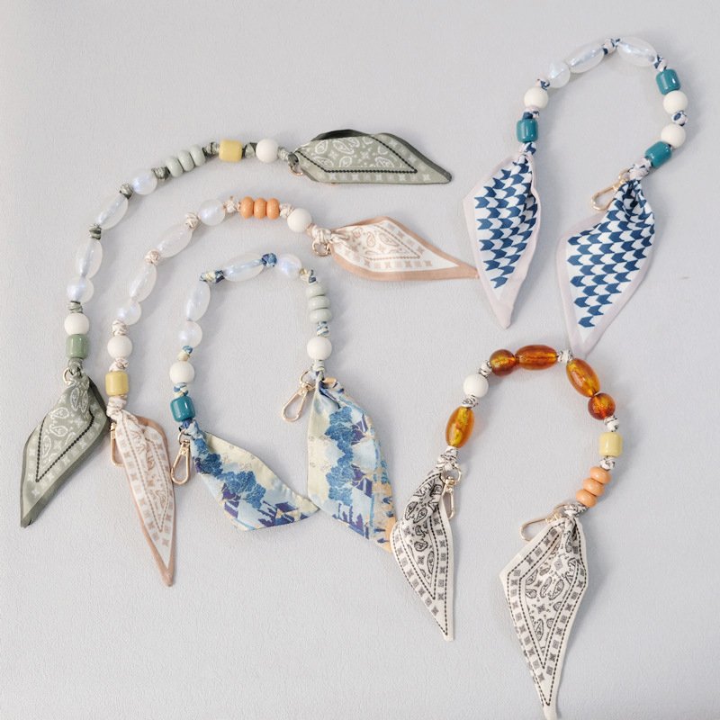 Elegant Bag Handle with Scarves Mobile Phone Accessories Anti-lost Women Cell Phone Strap Clutch Beaded Bag Strap