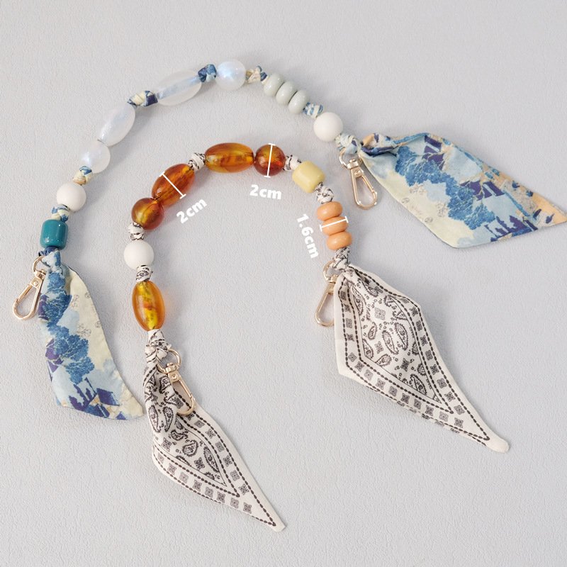 Elegant Bag Handle with Scarves Mobile Phone Accessories Anti-lost Women Cell Phone Strap Clutch Beaded Bag Strap