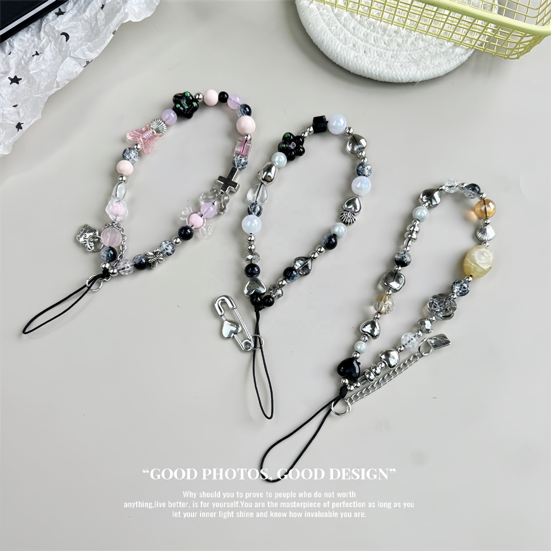 MAXUN Personalize Butterfly Beaded Cell Phone Charm Chain Strap Wholesale Handmade Heart Beaded Phone Straps For Women