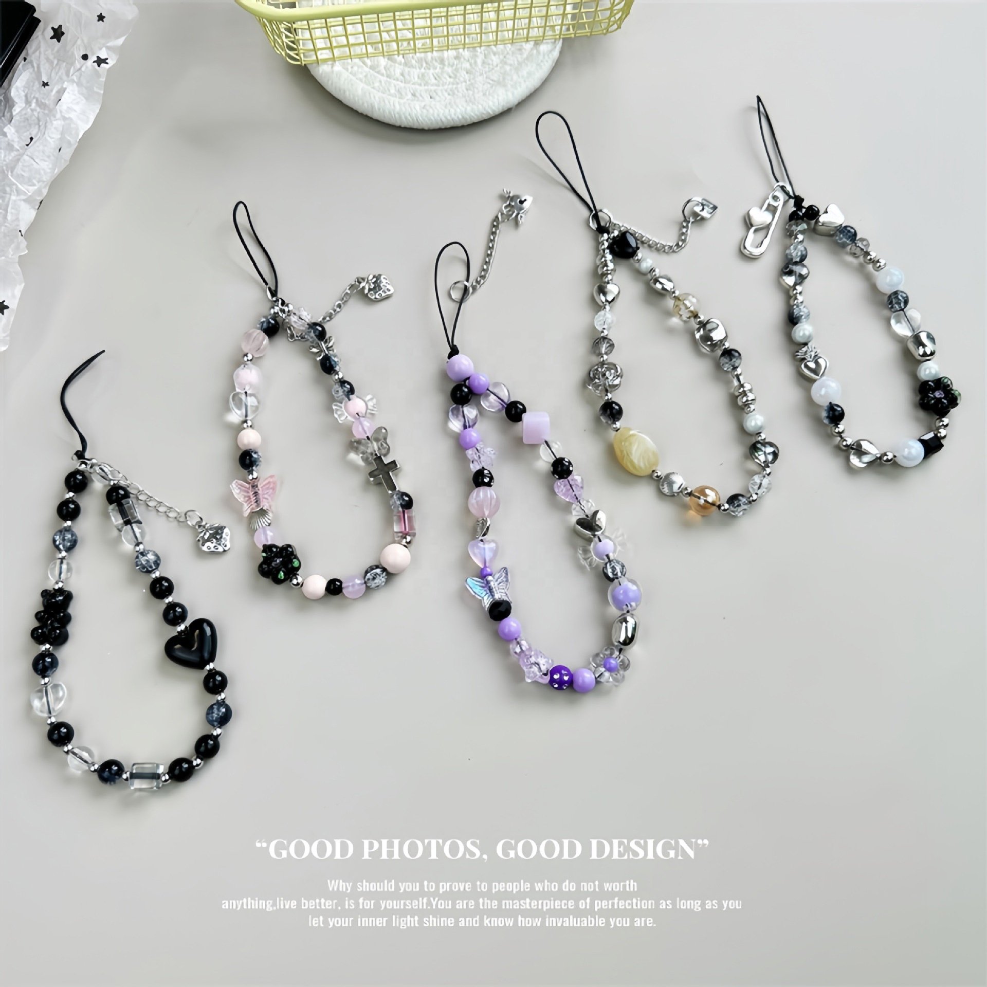 MAXUN Personalize Butterfly Beaded Cell Phone Charm Chain Strap Wholesale Handmade Heart Beaded Phone Straps For Women