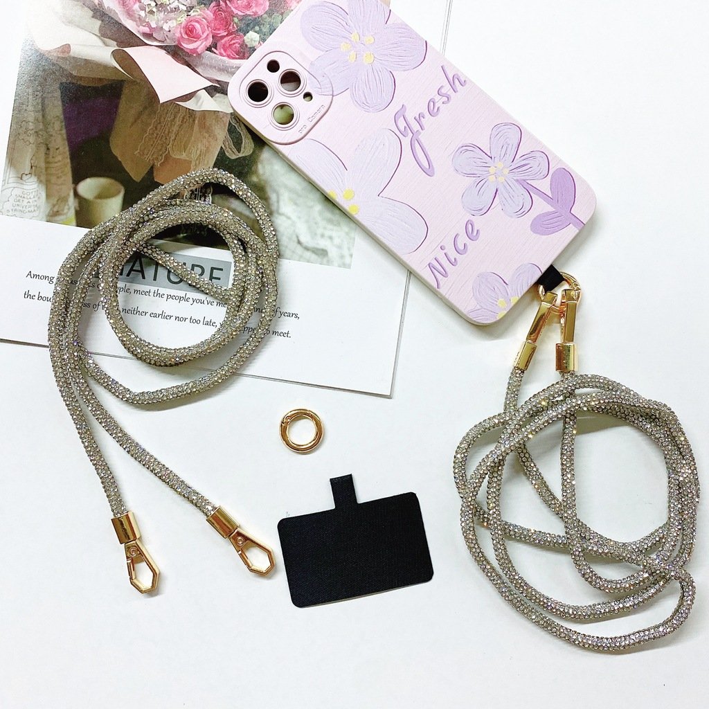 Crossbody Full Diamond Chain Female Mobile Phone Lanyard Long Neck Back Rope Strap Back Chain Metal Clip Fashion Light Luxury