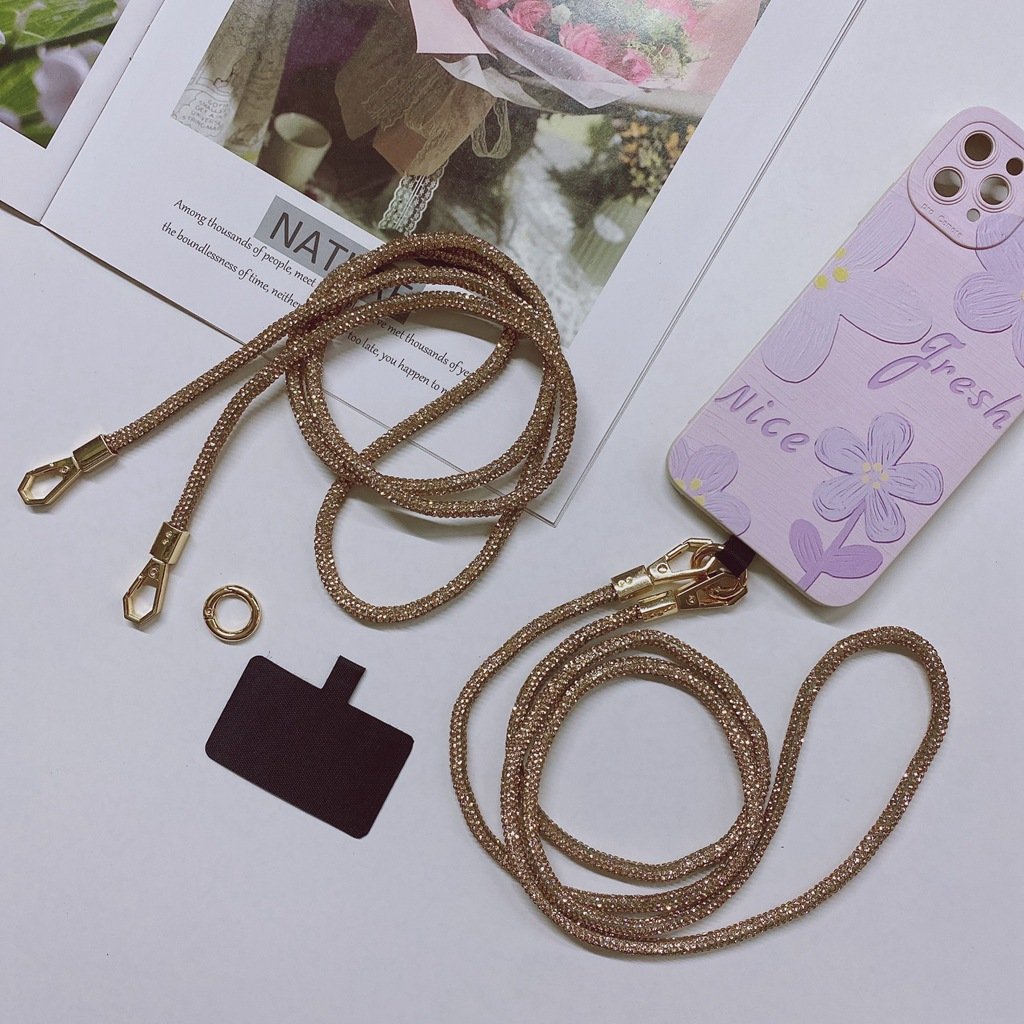 Crossbody Full Diamond Chain Female Mobile Phone Lanyard Long Neck Back Rope Strap Back Chain Metal Clip Fashion Light Luxury
