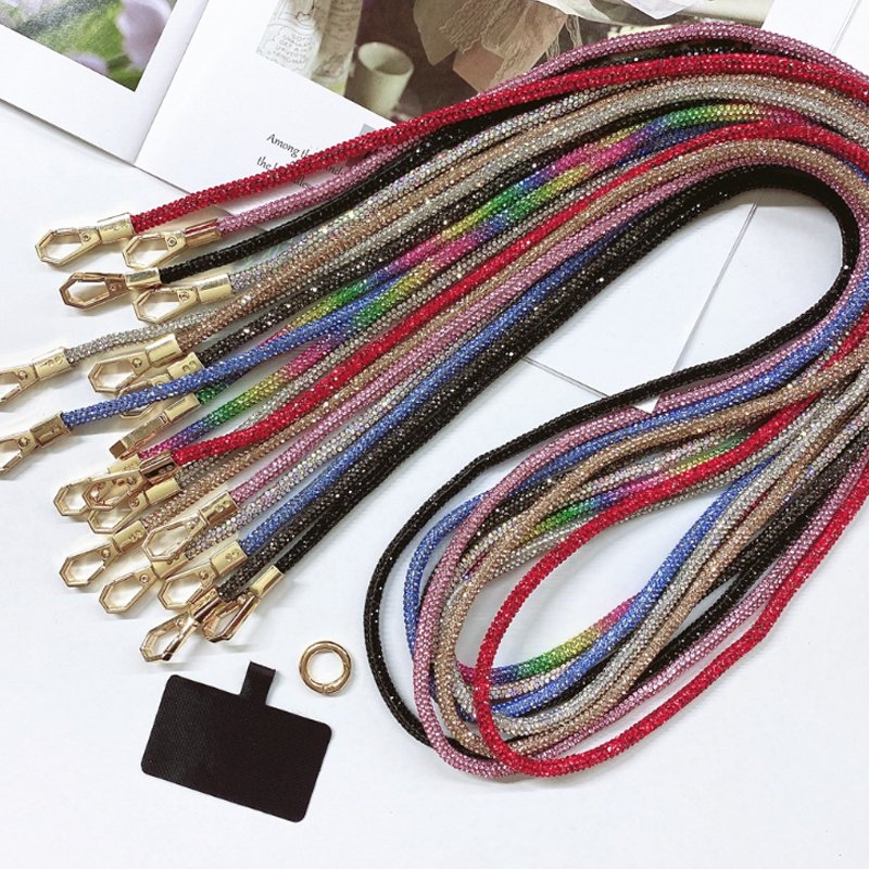 Crossbody Full Diamond Chain Female Mobile Phone Lanyard Long Neck Back Rope Strap Back Chain Metal Clip Fashion Light Luxury