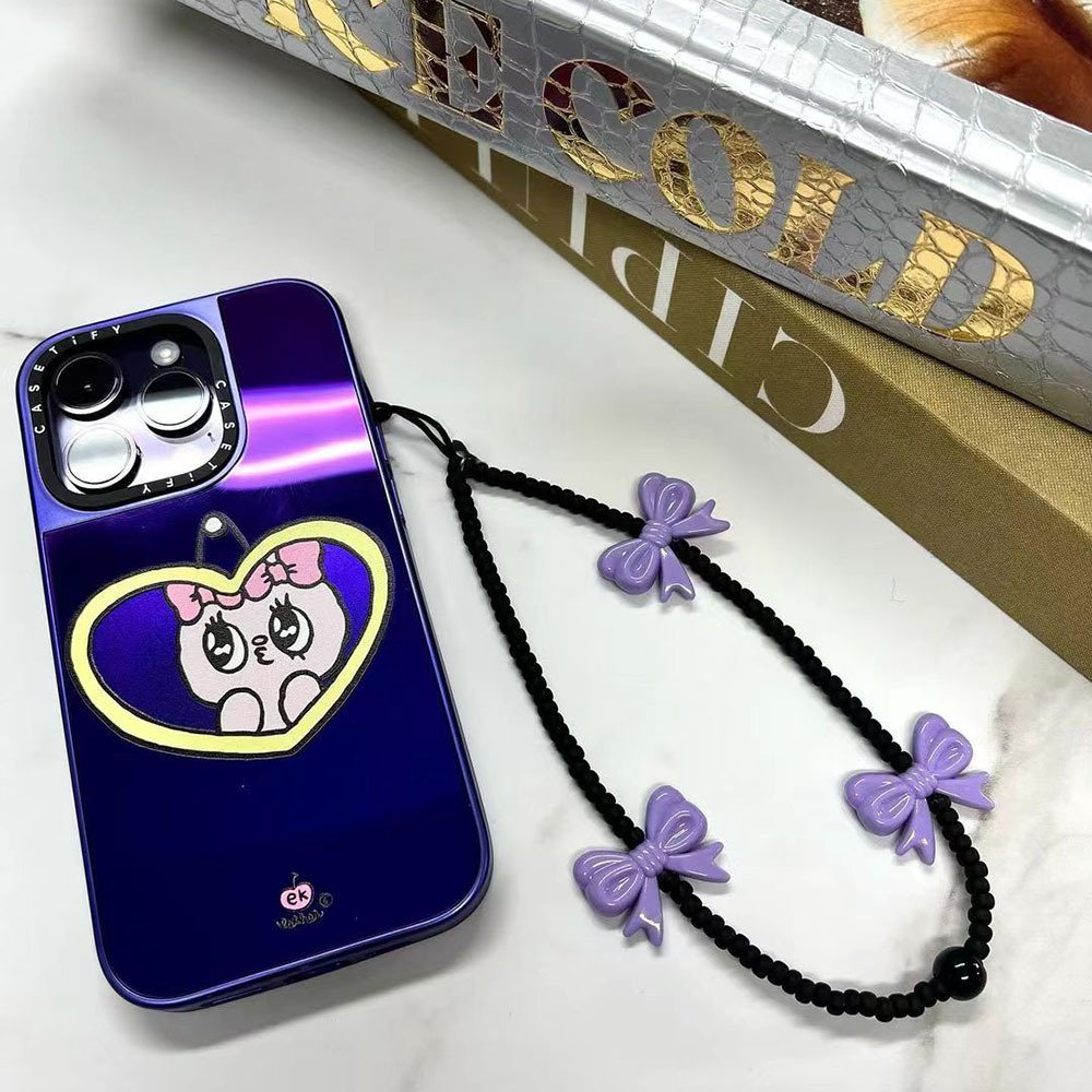 Y2k Acrylic Cute Clear Pink Bow Beaded Phone Strap Bracelet Phone Case Lanyard Charm Bead Wrist Rope Accessories Keychain Women