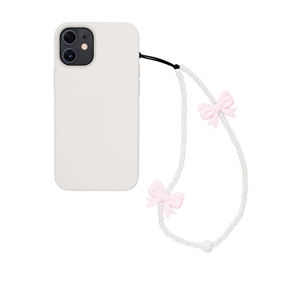 Y2k Acrylic Cute Clear Pink Bow Beaded Phone Strap Bracelet Phone Case Lanyard Charm Bead Wrist Rope Accessories Keychain Women