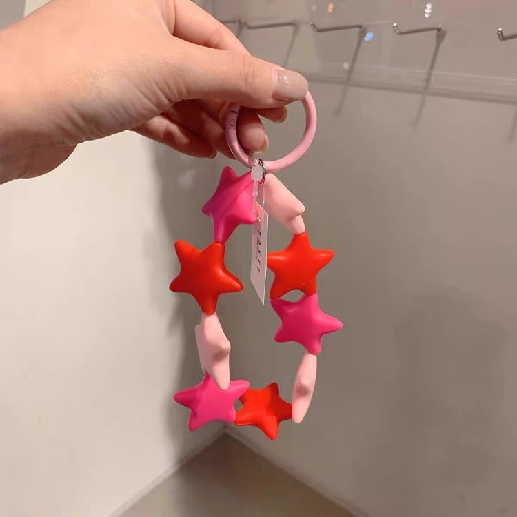 Fashion Colorful Pentagram Mobile Phone Charm Star Chain Short Phone Case Wrist Strap Lanyard