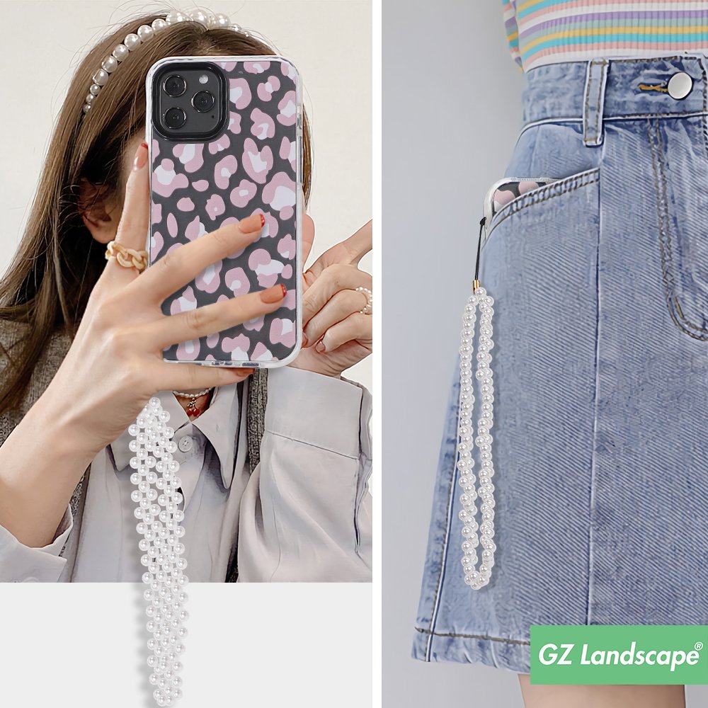 Elegant smartphone lanyard cordon para colgar telefono movil universal bead charm wrist chains pearl mobile phone strap