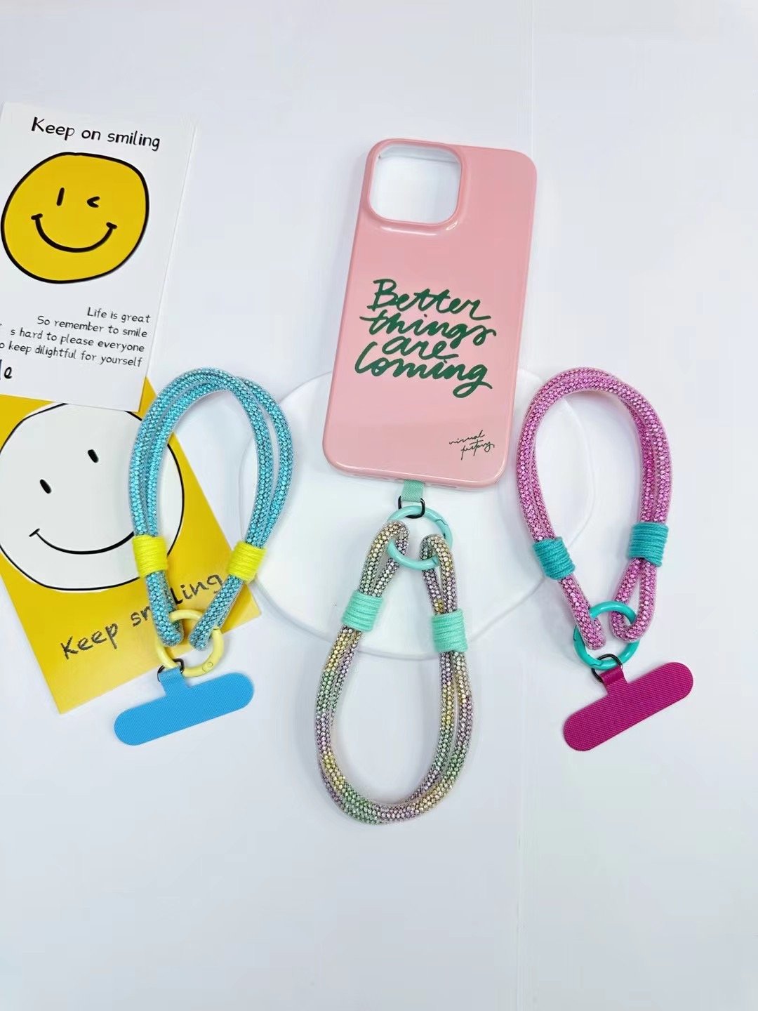 Universal Ins Style Colorful Bling Diamond Phone Charm Glitter Crystal Wrist Mobile Phone Lanyard For Girl