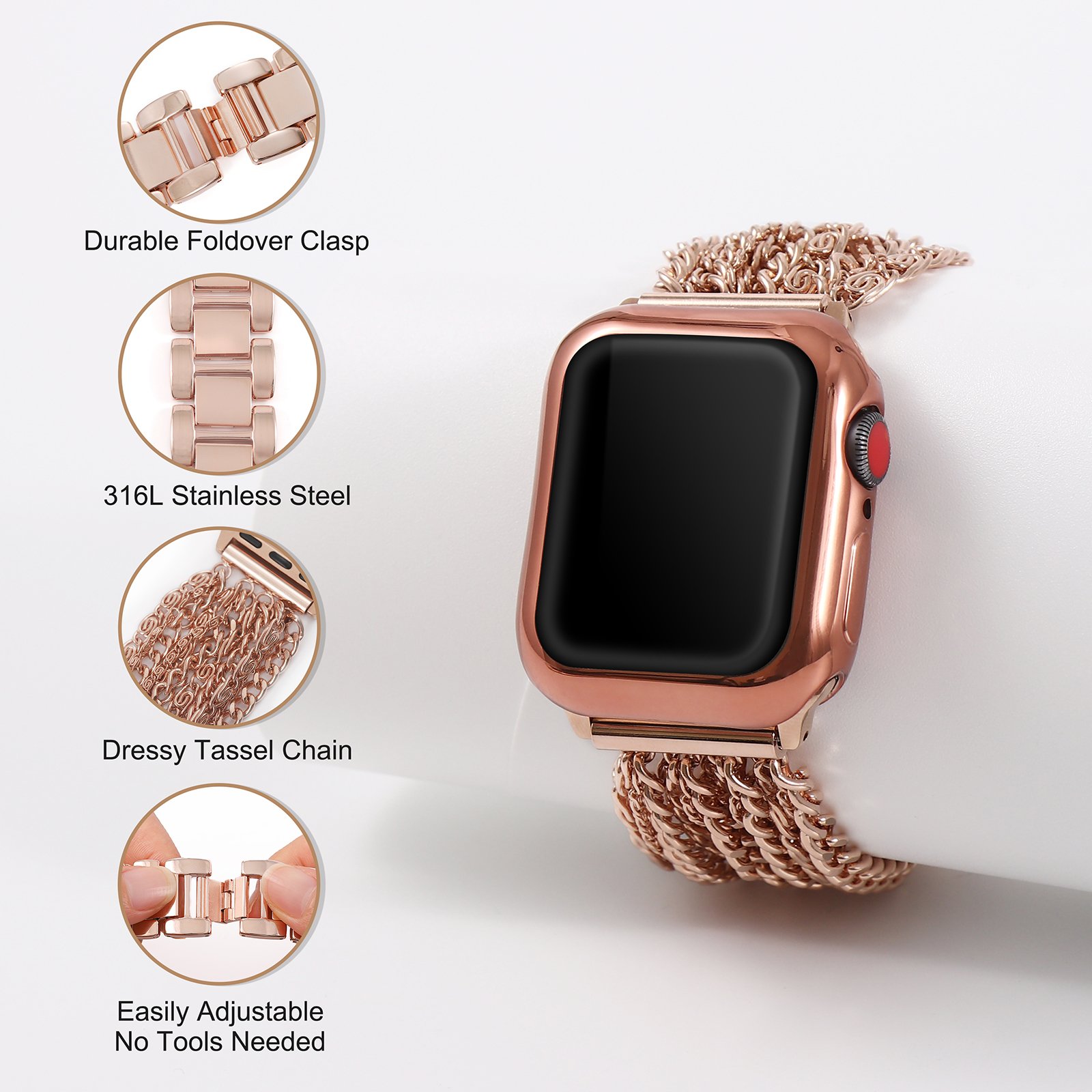 KAKASKIN Metal Multi Link Watch Strap iWatch 8/7/6/5/4/3/2/1 Smartwatch Band For Samsung Elegent Woman Apple Mobile Phone Watch