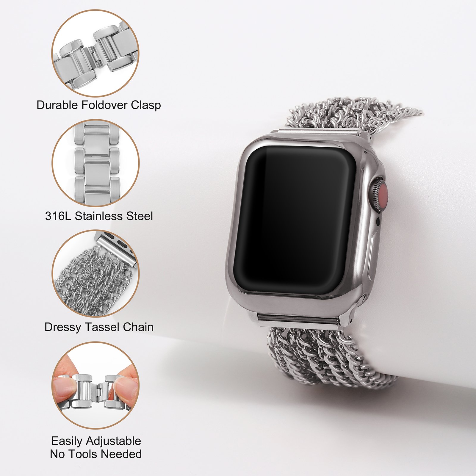 KAKASKIN Metal Multi Link Watch Strap iWatch 8/7/6/5/4/3/2/1 Smartwatch Band For Samsung Elegent Woman Apple Mobile Phone Watch