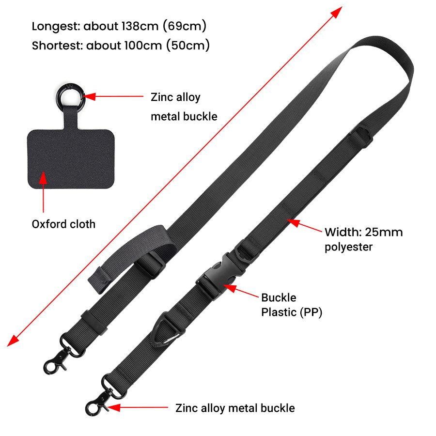 Wide cell phone crossbody lanyard with adjustable long neck strap suitable for cell phones, bags, key chains, card holders