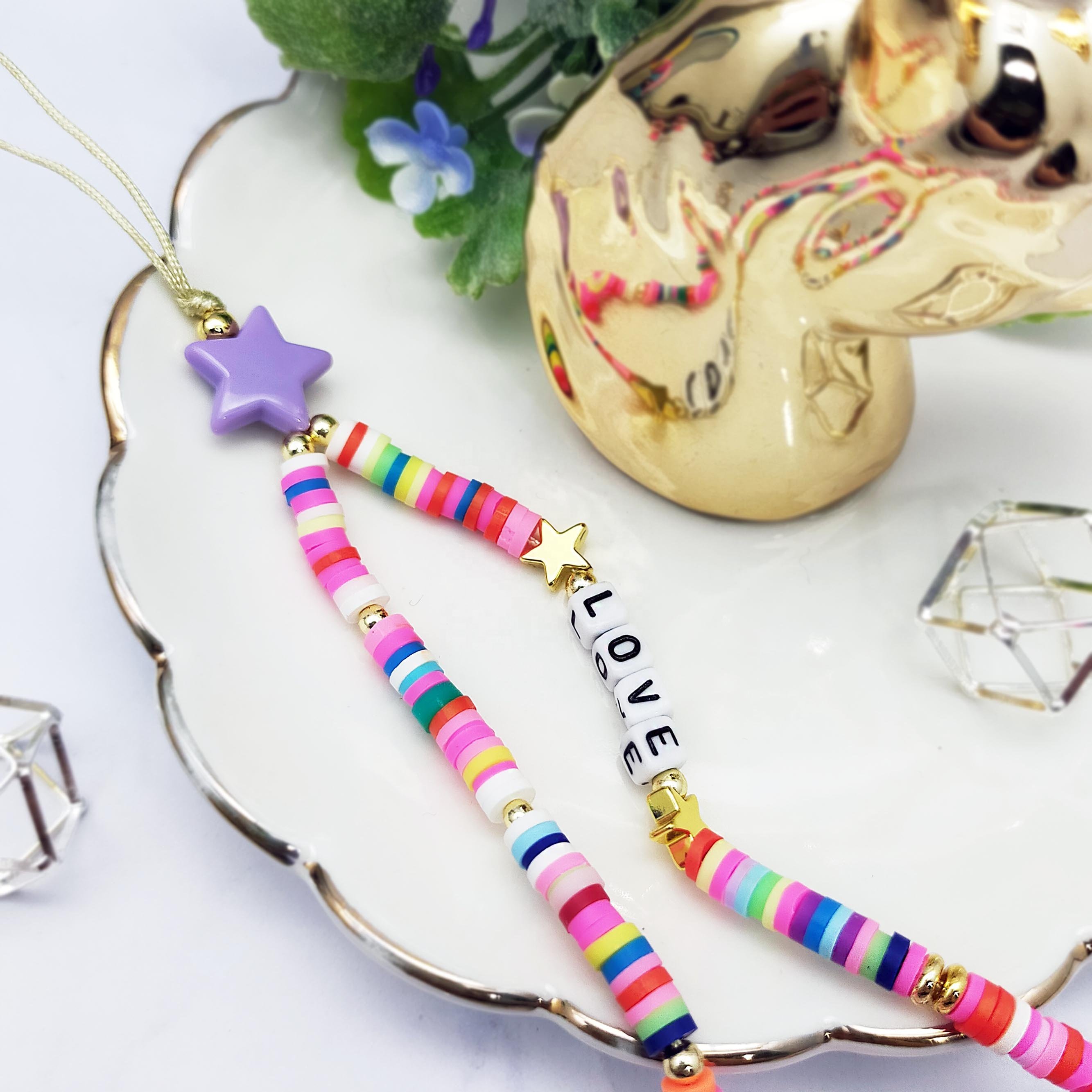 Fashion Jewelry colorful fimo round slices with smile star mobile phone chains girls phone strap phone charms