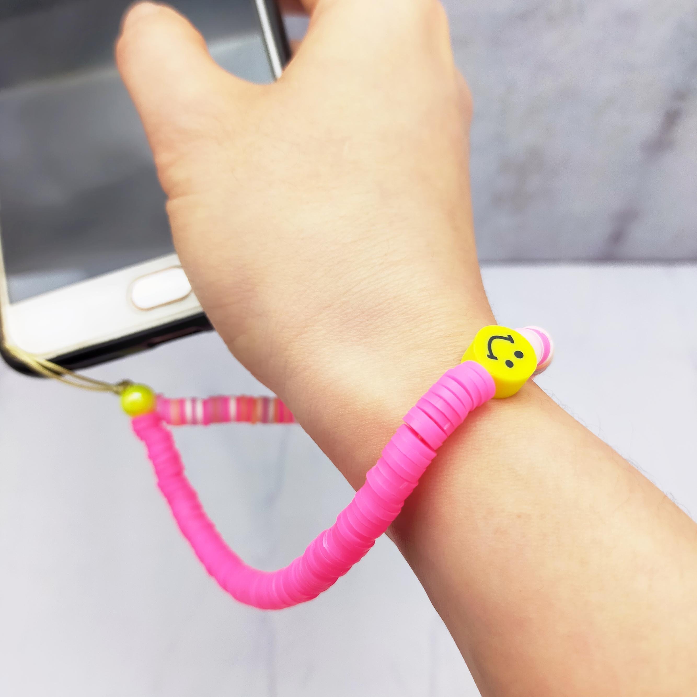 Fashion Jewelry colorful fimo round slices with smile star mobile phone chains girls phone strap phone charms