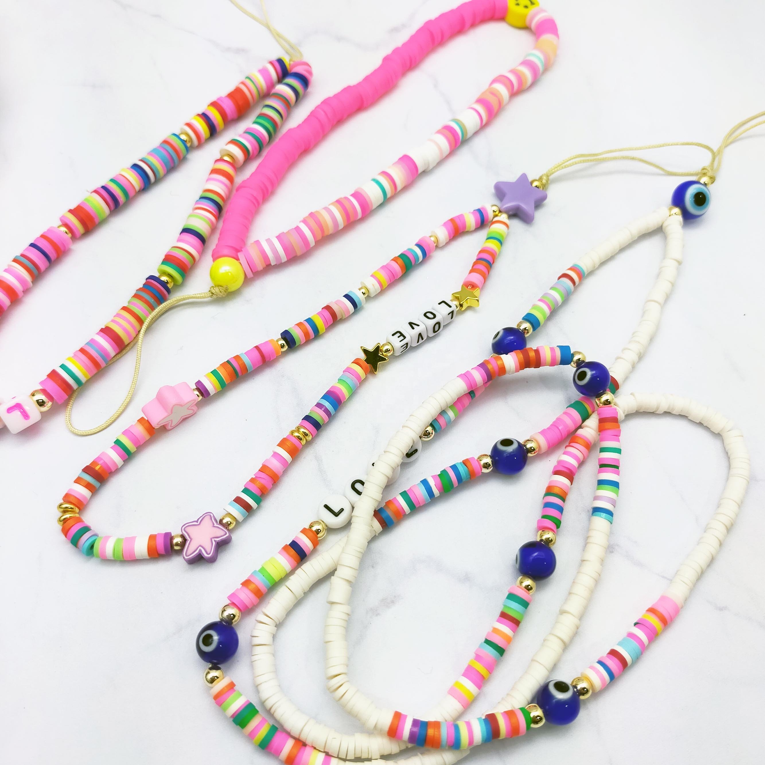 Fashion Jewelry colorful fimo round slices with smile star mobile phone chains girls phone strap phone charms